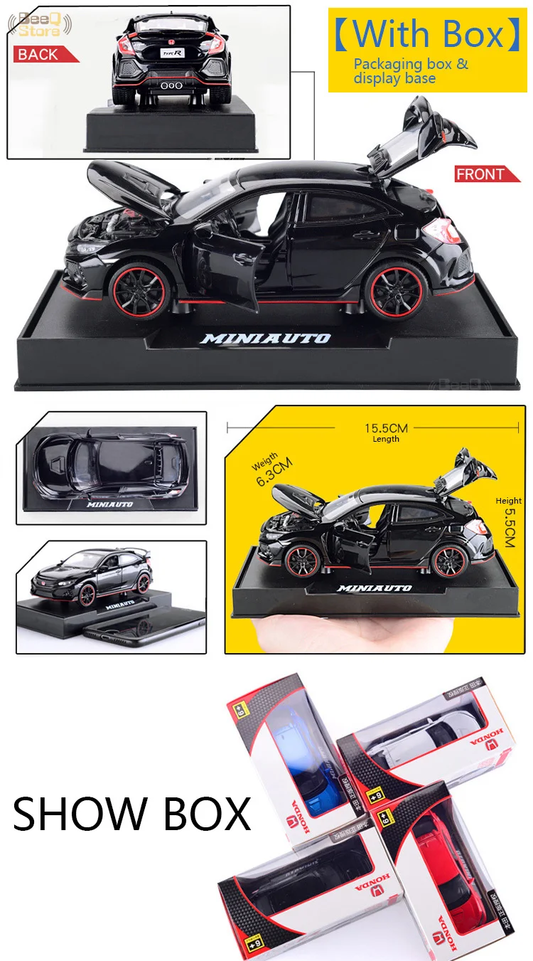 Игрушечная машинка из сплава, 1:32, Honda Civic, музыкальная с подсветкой, машина для литья под давлением, игрушечный транспорт, модель машины с горячим колесом, с дверцами автомобиля, может игрушка