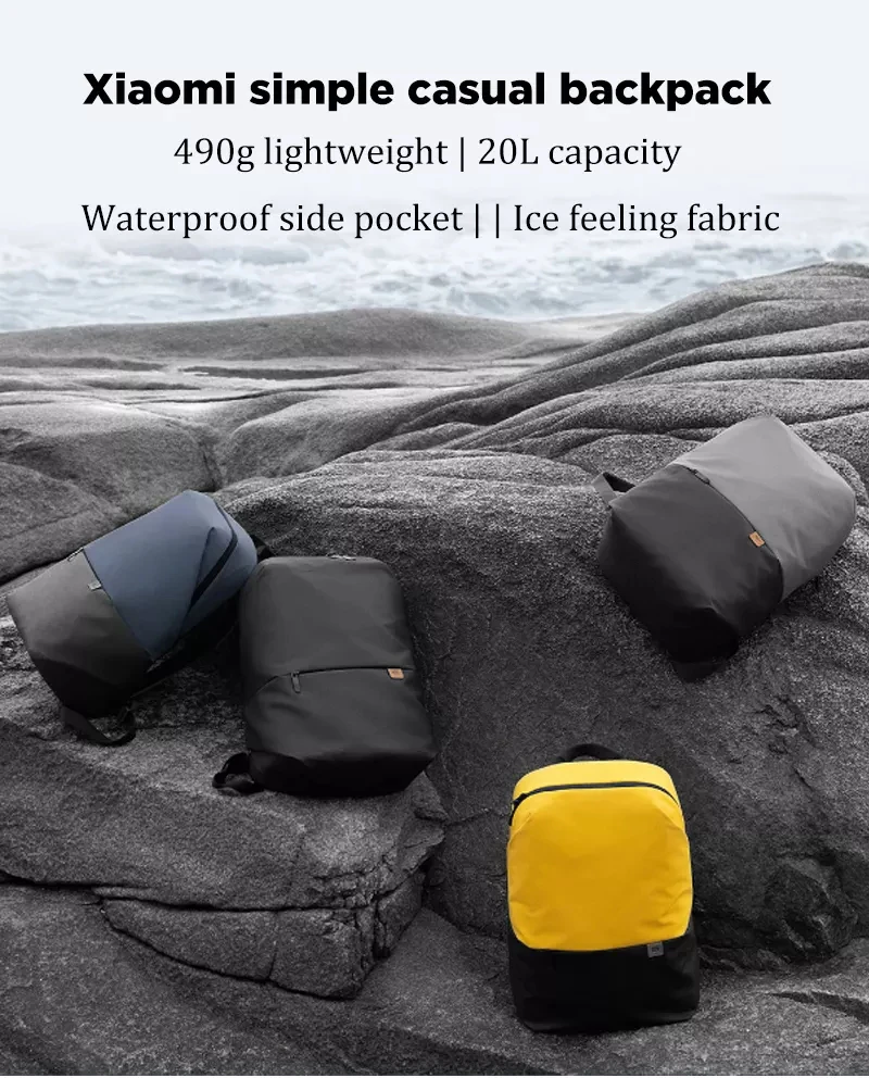 Новейший Простой повседневный рюкзак Xiaomi, 20 л, большая емкость, 450 г, супер-светильник, инновационный водонепроницаемый рюкзак для ноутбука с боковыми карманами