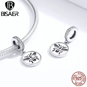 

BISAER bee Pendant 925 Sterling Silver Busy Bee Pave Cubic Zircon Beads Charms for Bracelets Making Silver 925 Jewelry HVC203