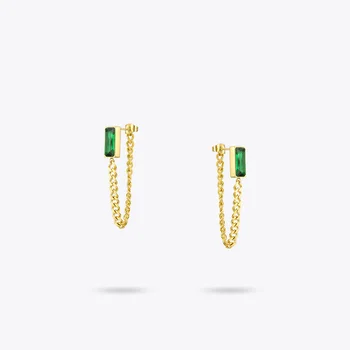 

ENFASHION Green Stone Drop Earrings For Women Gold Color Stainless Steel Brincos Chain Dangle Earings Fashion Jewelry 2020 E1194