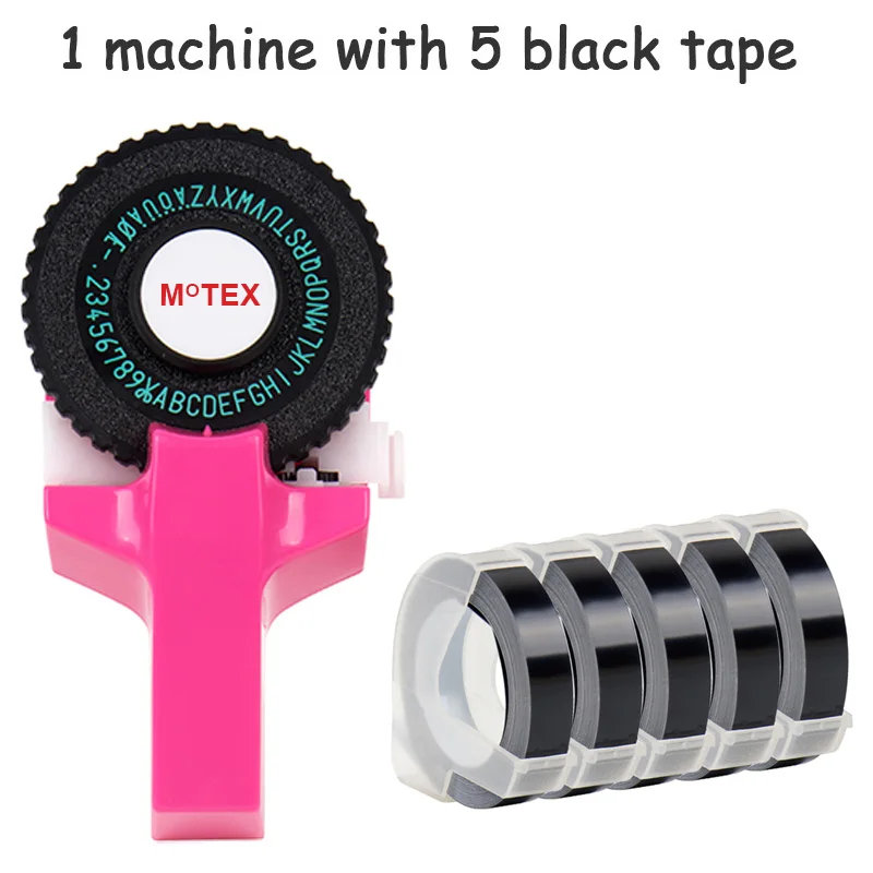 Розовый цвет MoTex E101 принтер мини DIY Ручная Совместимость для dymo 3D тиснение ручная лента ручная машинка надпись машина - Цвет: machine add 5 black