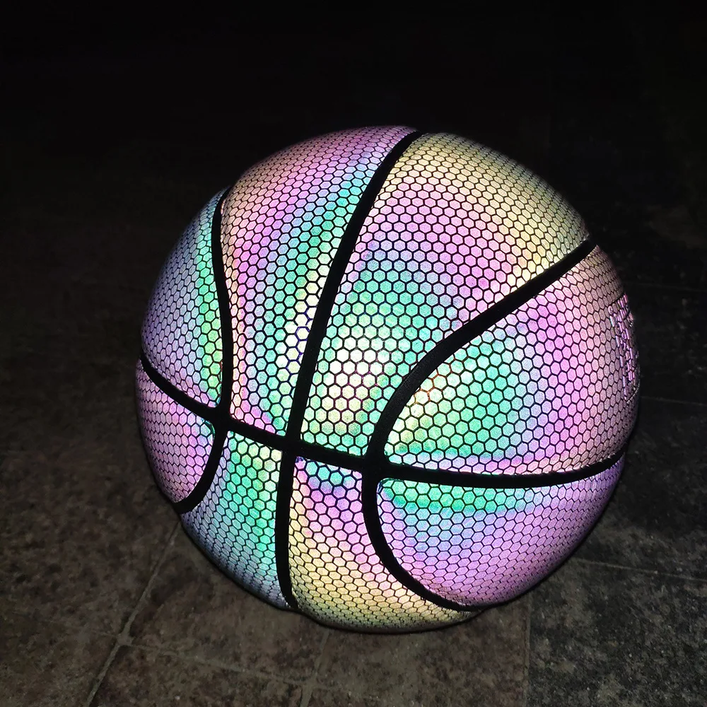 DXXL Holographic Luminous Basketball Black Rainbow Reflect Light Basketball 