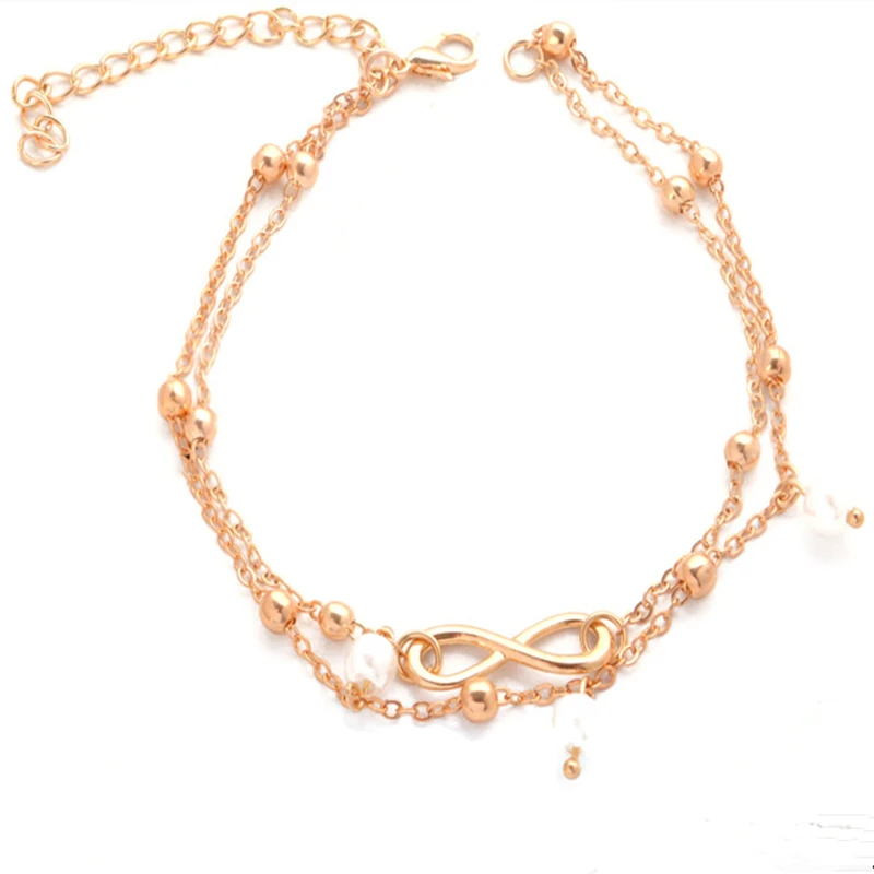 BOHO милый с буквами бесконечность любовь ножной браслет и имитация жемчуга