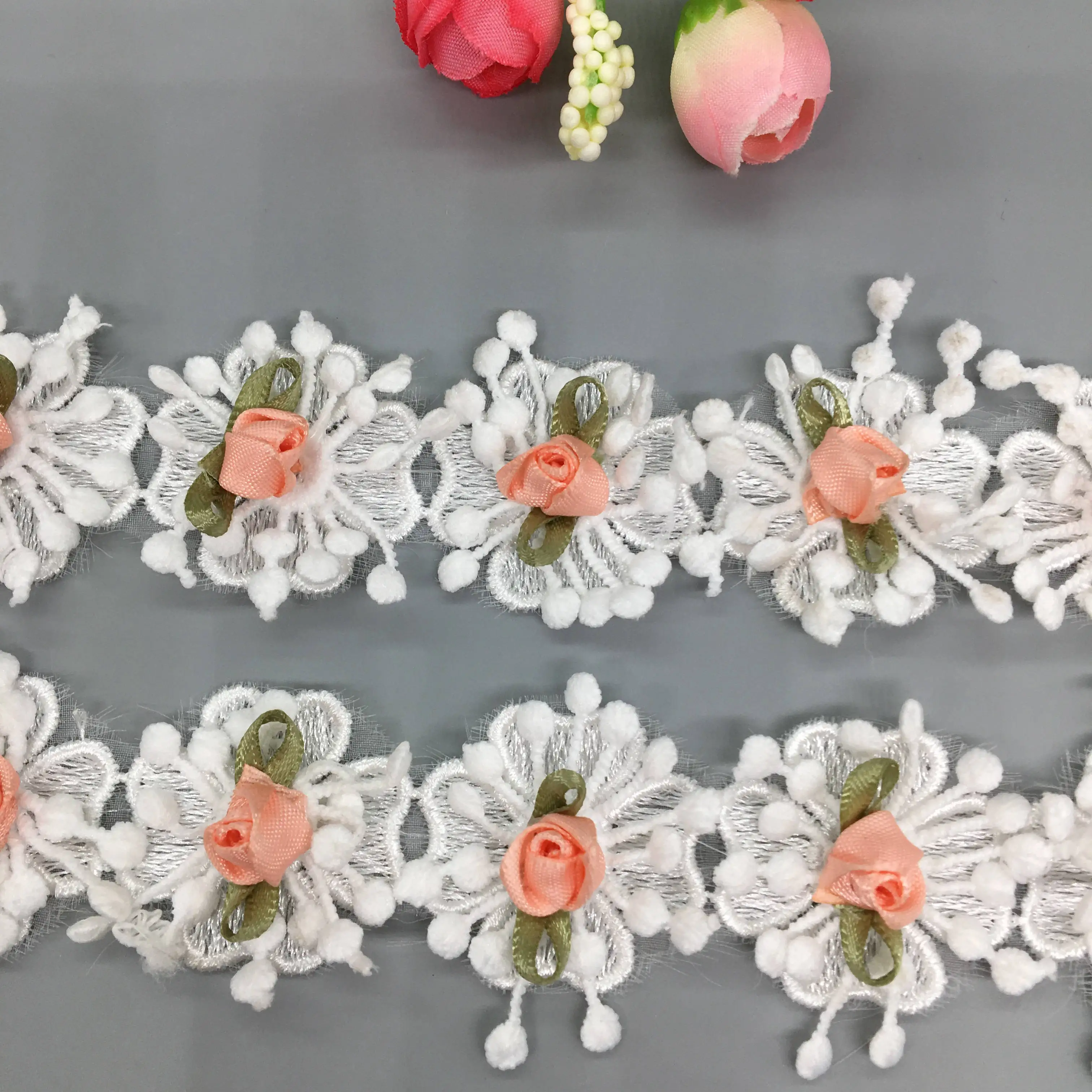 

2 yards 3x3cm 3D Flower Floral Embroidered Lace Trim Ribbon Fabric Handmade Garment Sewing Craft Wedding Dress DIY Decoration