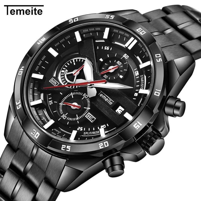 

TEMEITE 2020 Luxury mens Sports watches Business Waterproof Black Creative Stop Watch trend Quartz Wrist Watch Relogio Homme