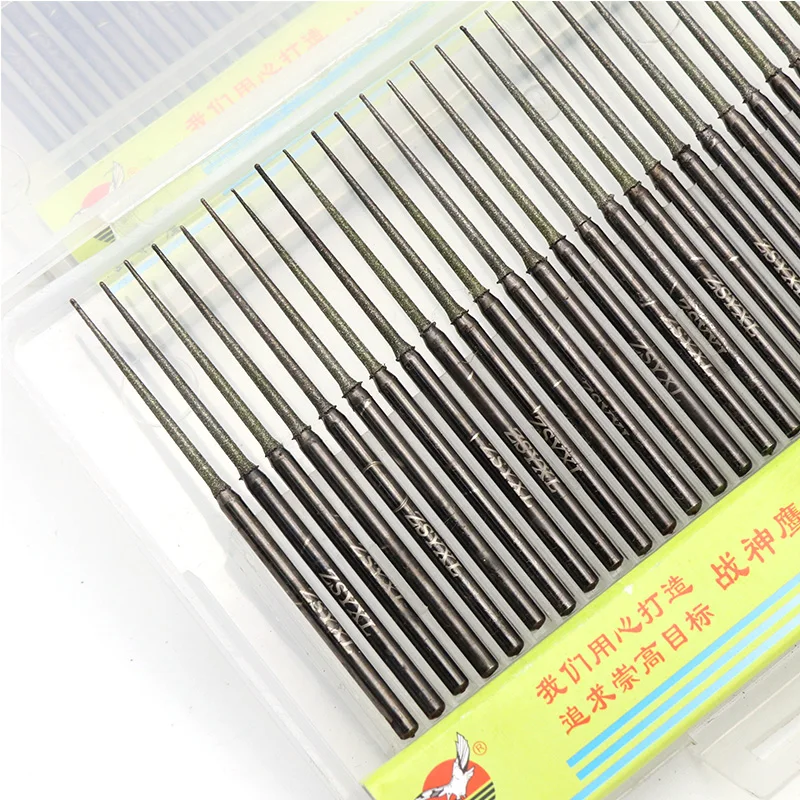 60pcs Shank 3mm Small Cone 1.8mm Diamond Grinding Head Burrs Punch Needle Drilling Bits For Glass Jade Carving Rotary Tools