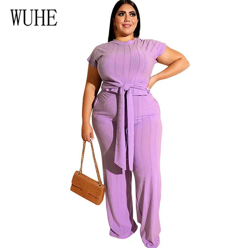 Light Purple WUHE плюс размер элегантные женские комбинезоны элегантные желтые вечерние широкие брюки комбинезон повседневные длинные брюки офисный женский пляжный костюм комбинезоны - Color: Light Purple