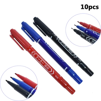 

10pcs Multifunctional Durable Black Blue Red Thick Thin Double-headed Markers Marker Pens Oily Pen Office School Supplies