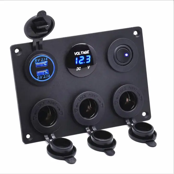 Управление Панель переключатель; кулисный переключатель синий 12-24V w/Dual USB Зарядное устройство автомобиль лодка морской автомобиля корабля RV мульти-функциональный переключатель Панель ремень