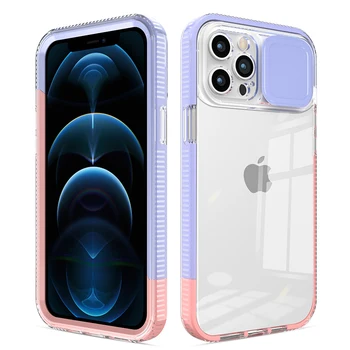 Transparent Armor Bumper Phone Case For iPhone 11 12 13 Pro Max XR XS Max X 7 8 Plus Slide Lens Protection Shockproof Back Cover 1
