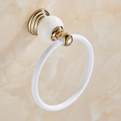 towel ring Набор из латуни и белого нефрита, держатель для бумаги, полотенце, мыльница, полотенце, Утюг с крюком - Цвет: towel ring
