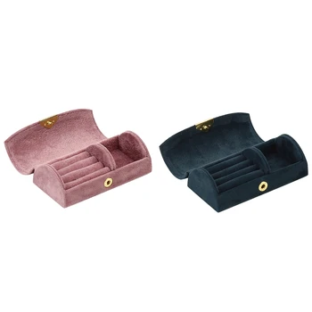 

2x Jewelry Box for Rings Necklace Earrings Storage Bead Velvet Travel Jewelry Gifts Box for Engagement Pink & Dark Blue