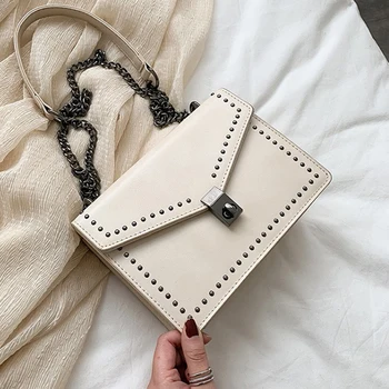 

SWDF Small PU Leather Crossbody Bags For Women 2020 Rivets Shoulder Messenger Bag Female Travel Handbags Chain Cross Body Bag