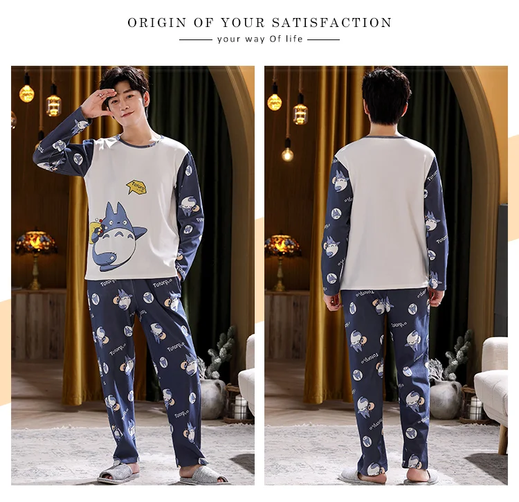 mens cotton pajama pants Spring And Autumn Mens Pyjamas Cotton Pajamas Long-sleeve Casual Men Pajama Set Plus Size L-4XL Sleepwear mens pajama bottoms