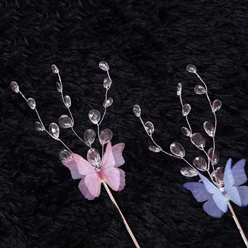 

Wedding Belle Chinese wind gauze butterfly drops beaded hairpin retro hair clasp Chinese clothing hair accessories
