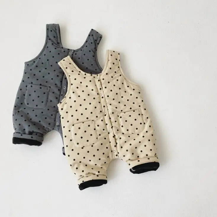 Korea Style Baby Girls Boys Dots Overalls Thicken Fashion Babys Pants 0-5t PP537