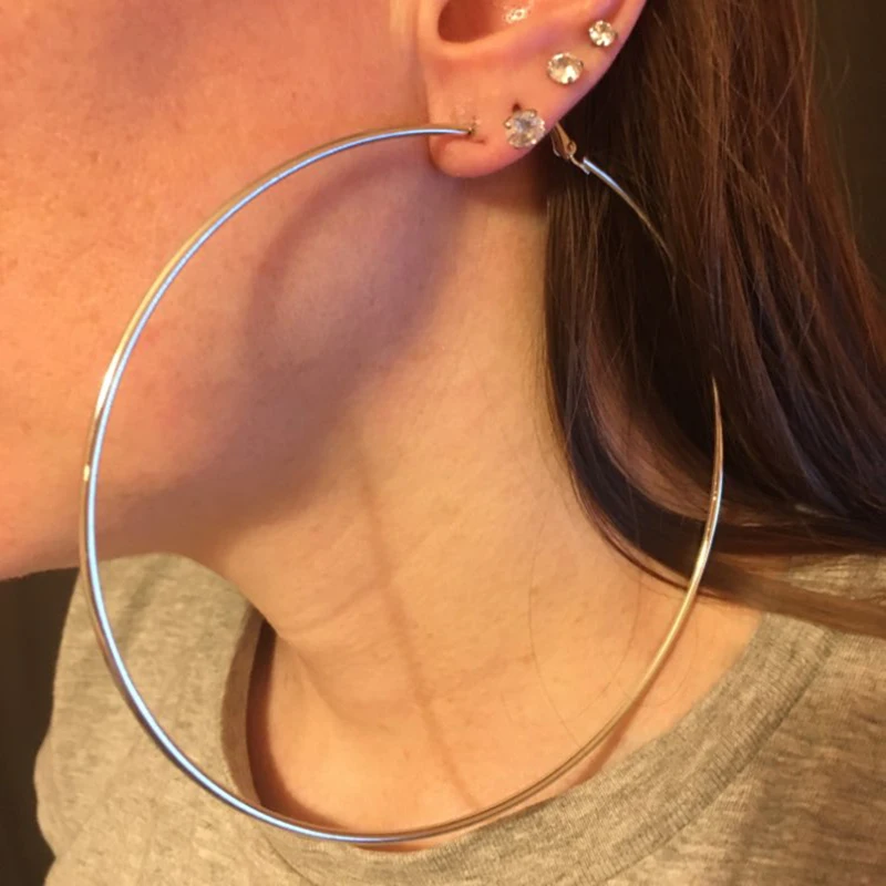 

skysuk Personnality 12CM Oversized Hoop Earrings Basketball Brincos Smooth Big Circle Earrings for Women Punk Jewelry Oorbellen