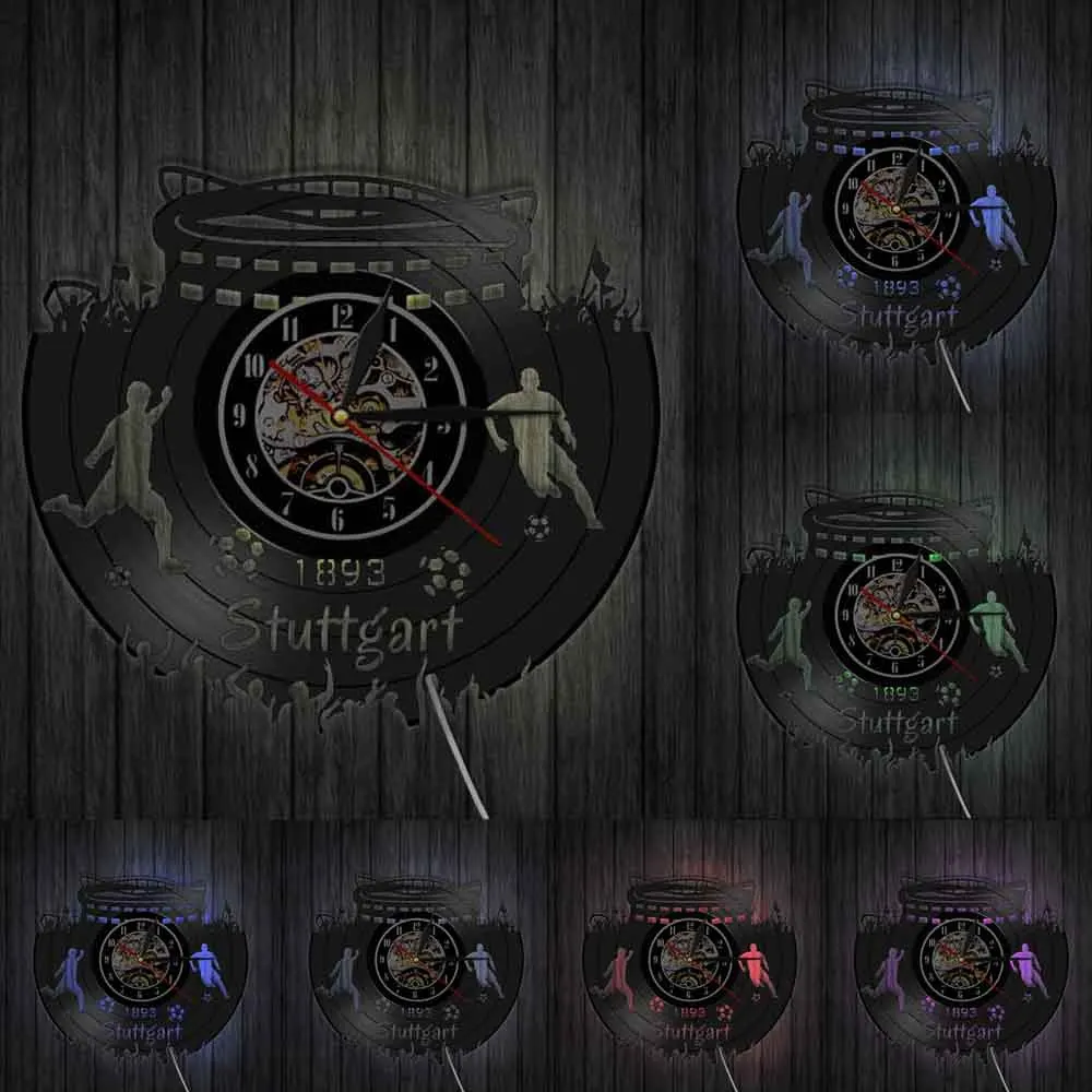 Deutschland Skyline Stuttgart Football Stadium Vinyl LP Record Wall Clock Germany Cityscape Scenery Home Decor Retro Wall Watch 4