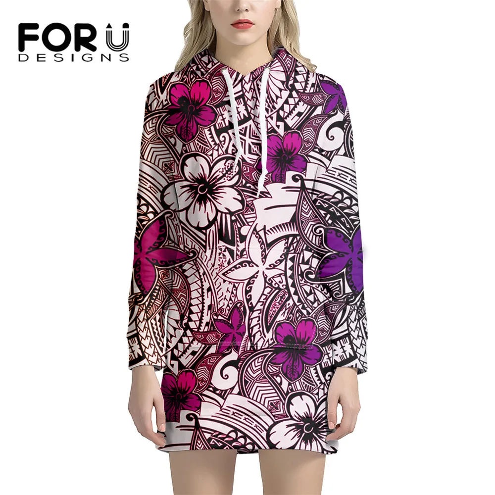 

FORUDESIGNS Gradient Colored Polynesian Tribal Flower Pattern Women Fashion Loose Long Sleeve Hoodies Ladies Autumn Sweatshirt