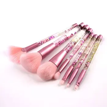 

7 Pcs Liquid Crystal Handle Makeup Brush Professional Crystal Flow Sand Makeup Brushes Tool Set With Bag