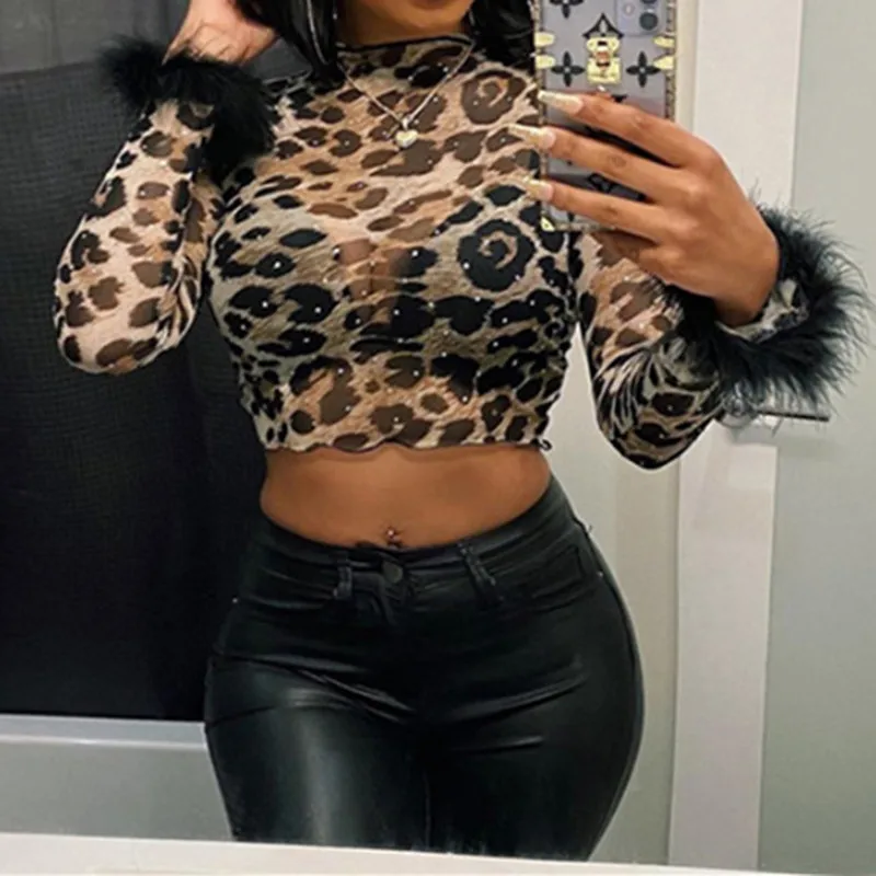 OMSJ Terbaru Wanita Seksi Mesh Leopard 