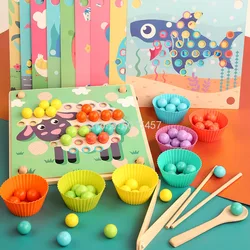 Juguetes Montessori de madera para niños, rompecabezas de cuentas con Clip para entrenamiento del cerebro, juego de matemáticas para bebés, juguete educativo para niños pequeños