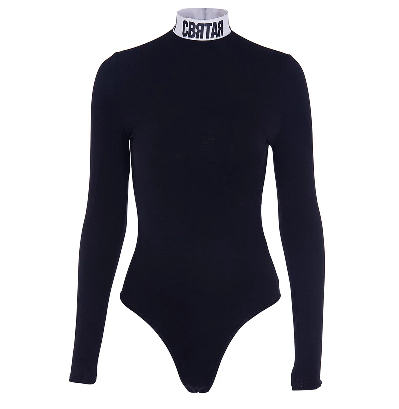2020 Turtleneck Long Sleeve Bodysuits Women Casual Letter Printed Mock Neck Spring Autumn Skinny Tops Playsuits Moda Feminina