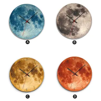 

Decorative Wooden Wall Clock Moon Black Hole Pattern Mute Wallclock Home Decor