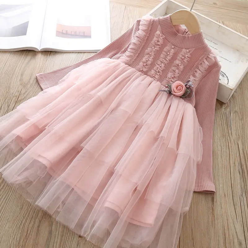Melario/осенняя одежда для девочек; Детские платья для девочек; кружевное платье с цветочным рисунком; вечерние платья для маленьких девочек; платье принцессы для девочек - Цвет: Pink -AX1248