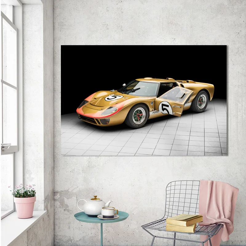 Картины на стену спортивный автомобиль Fords GT40 1966 24 часа Le Mans художественные картины на холсте плакаты и принты Современное украшение