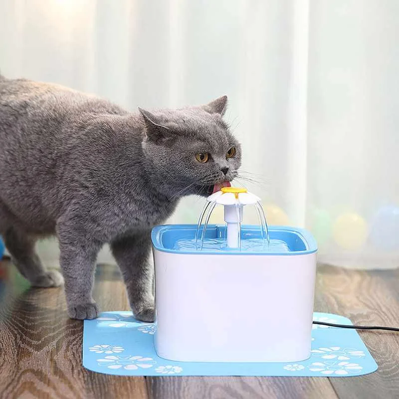 Fuente de agua para mascotas para gatos y perros con filtro & alfombrilla de silicona para fuente de agua para gato dispensador automático de agua para mascotas, azul