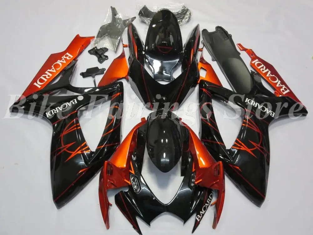Orange Black Glossy Лидер продаж, литье под давлением, ABS полный обтекатель, набор, подходит для Suzuki GSX-R600 GSX-R750 K6 2006 2007, на заказ, оранжевый, черный, глянцевый - Цвет: Orange Black Glossy