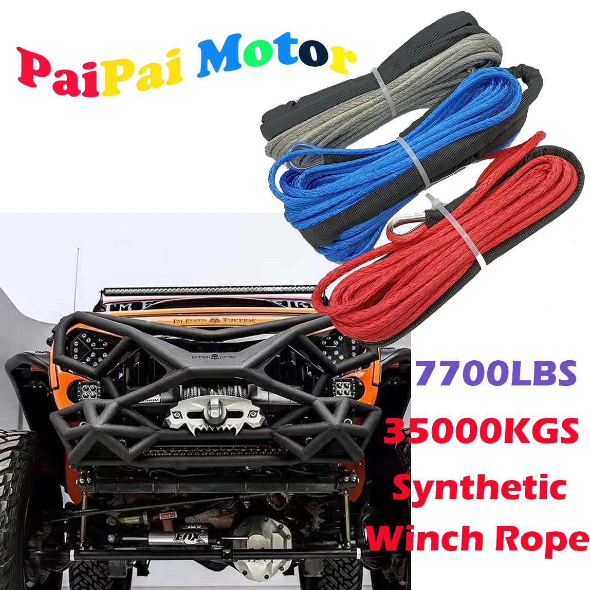 15m 7700 lbs Winch Rope String Line Cable With Sheath Synthetic Towing Rope Car Wash Maintenance String for ATV UTV Off-Road atv accessories