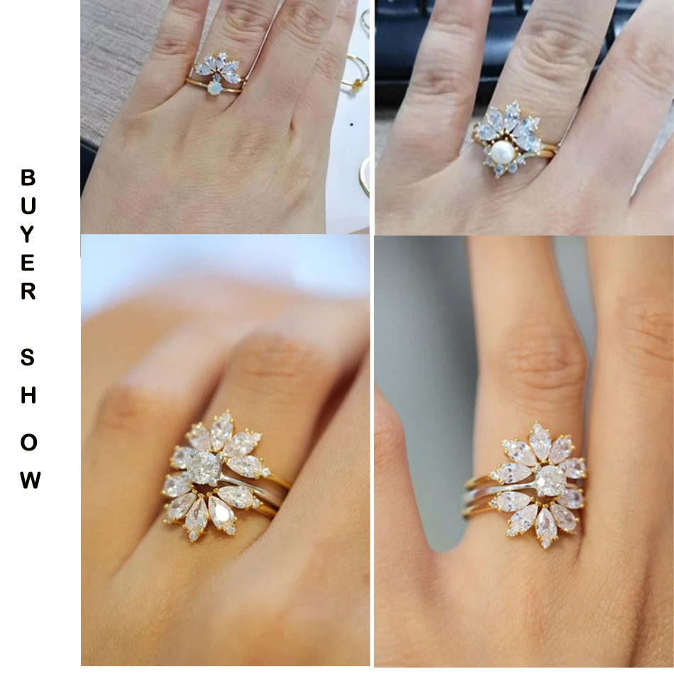 Koop Dropshipping 925 Sterling Zilveren Ringen Voor Vrouwen 5A Zirkoon Diamant Edelstenen Real Vergulde Designer sieraden Stapelbare Ringen