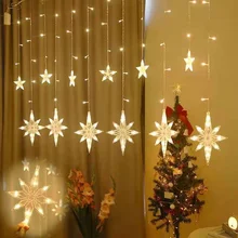 

220V EU Plug LED North Star Curtain String Light Christmas Garland Fairy Lights Outdoor for Bedroom Wedding Party New Year Decor
