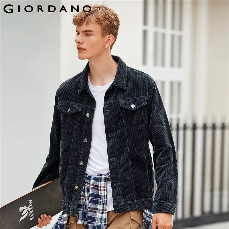 Giordano мужская вельветовая куртка с накладными карманами, с застежкой на пуговицах