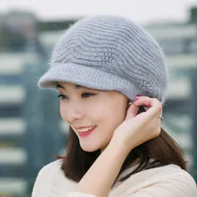 Шапка из кроличьей шерсти, Женская бархатная теплая вязаная шапка, берет с утиным язычком, модная уличная шапка с защитой от ушек