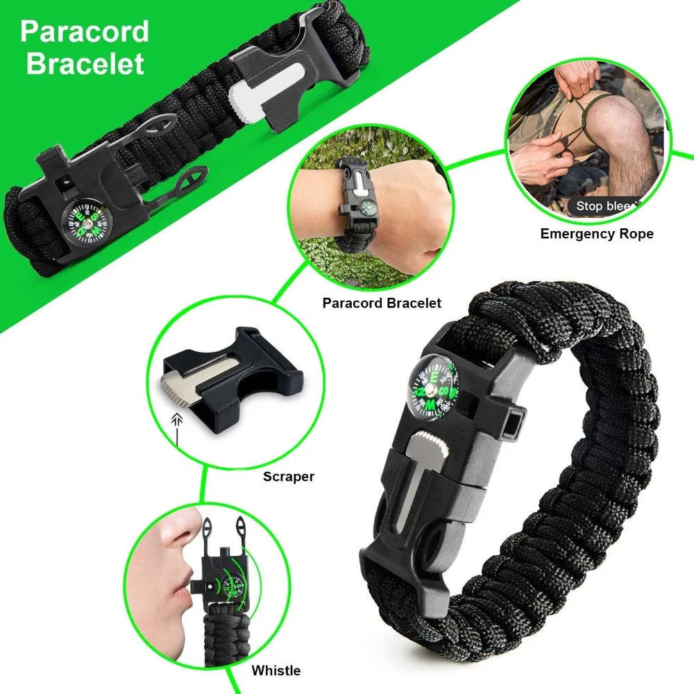Bracelet Paracord With SOS Lamp Compass Whistle Knife Outdoor for Men Women Camping Tourism SOS Emergency Kit (34)_副本