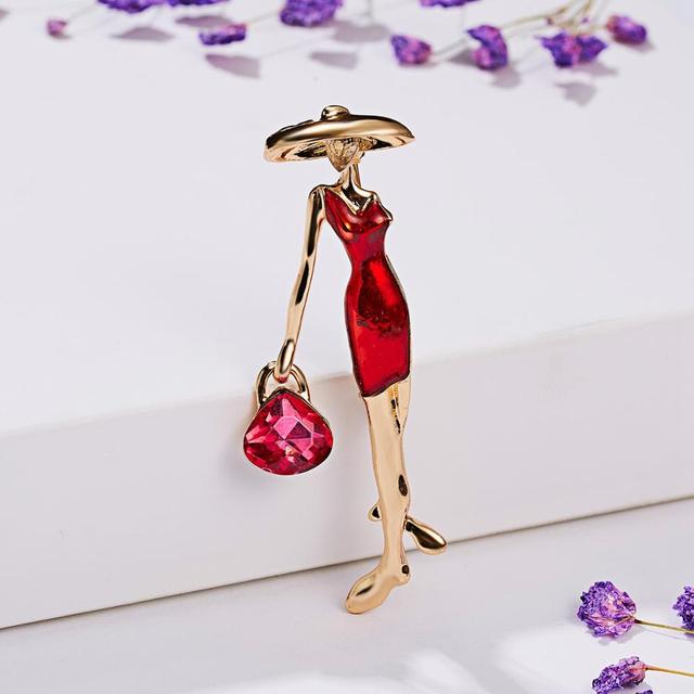 Rhinestone Dancing Boy and Girl Drawing Oil Figure Character Brooch Pin Women Girl Enamel Dress Small Dress