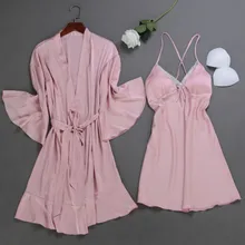 Fdfklak Летний женский набор халатов, шелковый халат, ночная рубашка, костюм из двух частей, розовая сексуальная одежда для сна, комплект одежды для сна