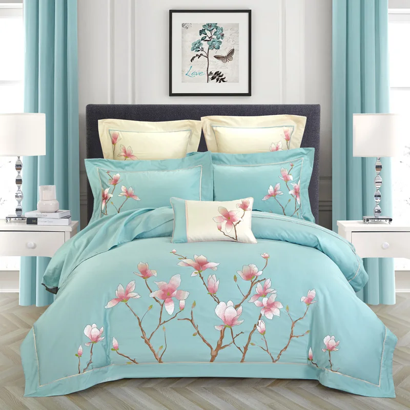 2020 Embroidery Egyptian Cotton Blossom Vintage Bedding Set Queen King Size 4pcs Ebay