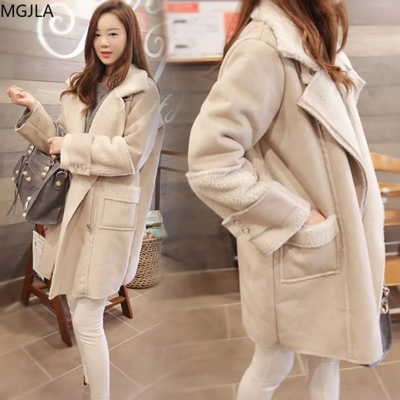 

2020 Autumn/winter New Korean Version of Loose Lamb Wool Coat Female Medium-length Deer Leather Velvet Coat Cotton Coat Jackets