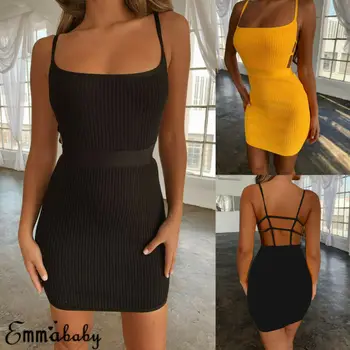 

Womens Holiday Strappy Bodycon Dress Ladies Summer Beach Party Mini Sundress
