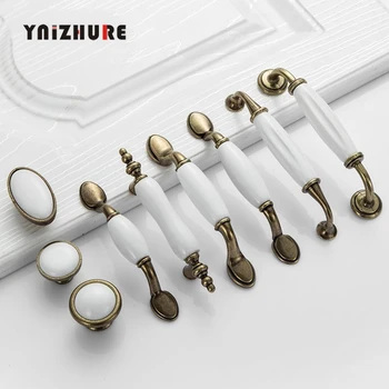 White Ceramic Door Handles European Antique Furniture Handles Drawer Pulls Kitchen Cabinet Knobs and Handles