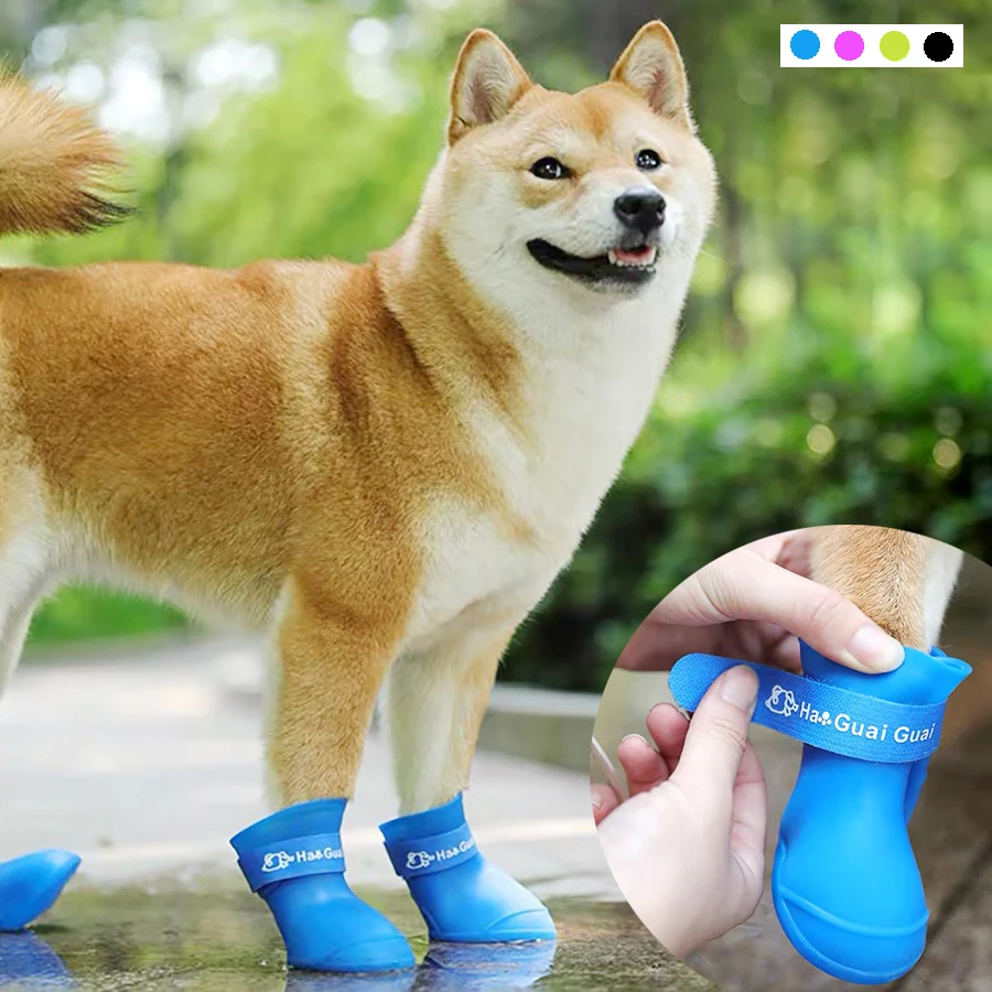 Venta Zapatos impermeables de silicona para perros y gatos, botas antideslizantes para perros pequeños, medianos y grandes, suministros para días lluviosos BEpE05ayE