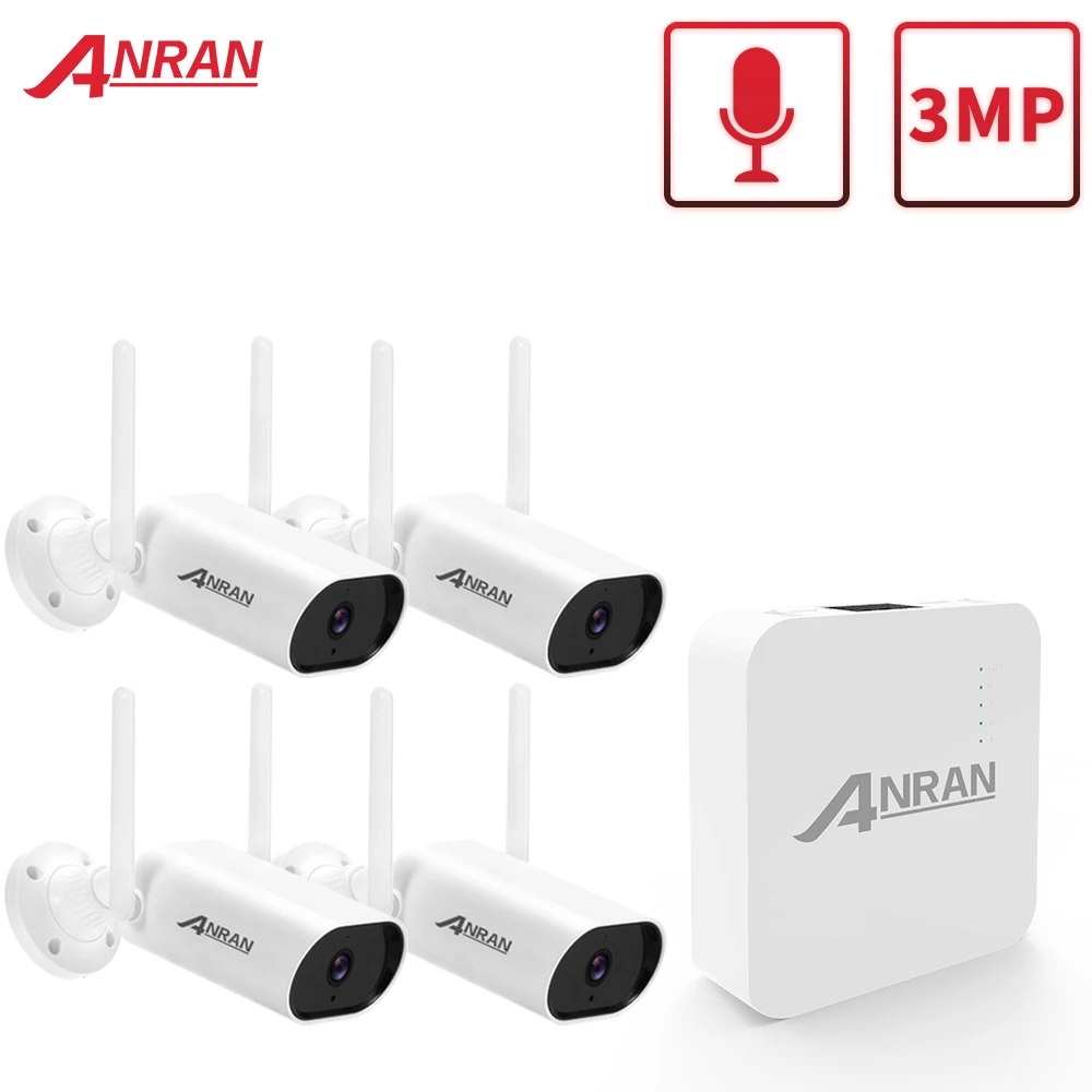 ANRAN CCTV Видеокамера Комплект 4CH Мини NVR 3MP Беспроводная Камера Безопасности Ночного