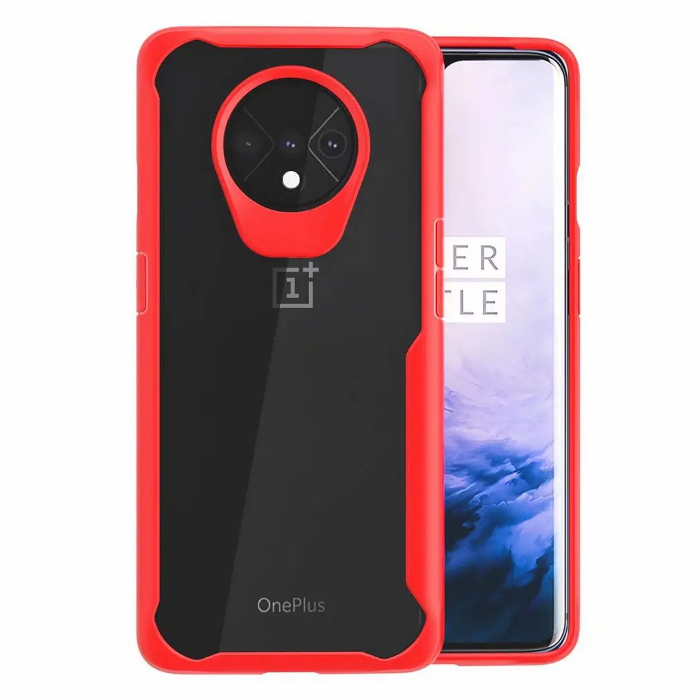 Роскошный тонкий ТПУ акриловый задний Чехол для oneplus 7T 7 pro смартфон прозрачные телефонные чехлы для oneplus 7t 7 6t - Цвет: Красный