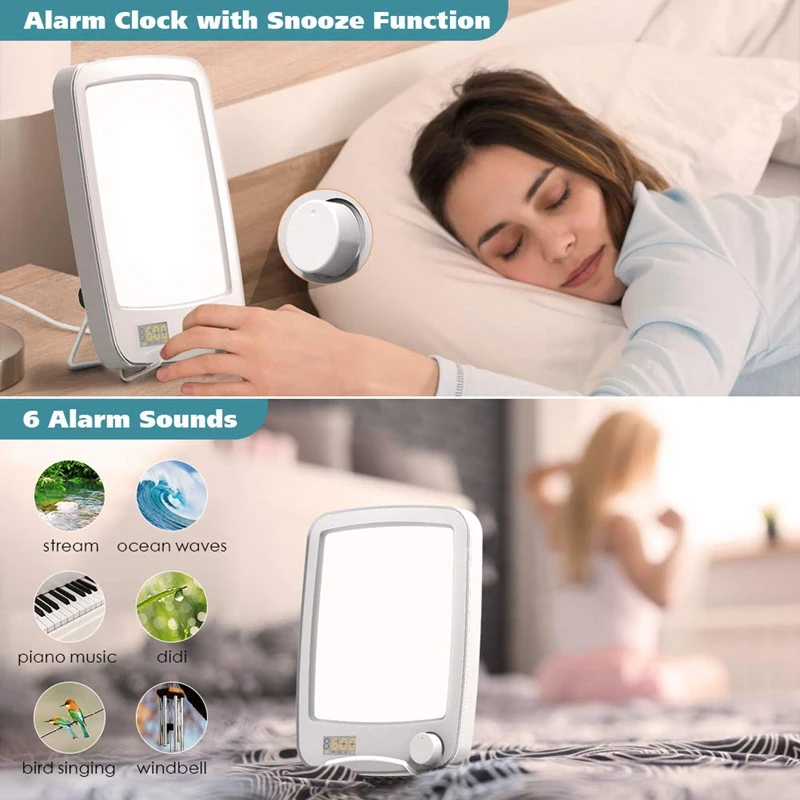 Light Therapy Lamp,Sun Lamp with 10000 Lux,Sunrise Alarm Clock with 6 AlarmG2A6 