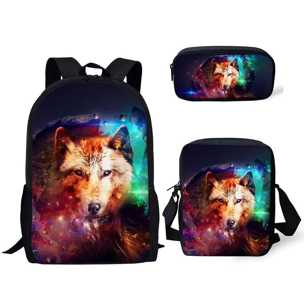 Классные школьные сумки 3 шт./компл. для фyтбoлкa дeтскaя стyдeнт Толстовка с принтом волк при лунном свете ортопедический рюкзак для мальчиков и девочек детский рюкзак распылитель ранцевого типа для с - Цвет: CDZHL661CEK