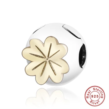

Authentic 925 Sterling Silver Beads Shining Gold Clover Clip Charm Fit Pandora Bracelets DIY Jewelry Making Factory Wholesale